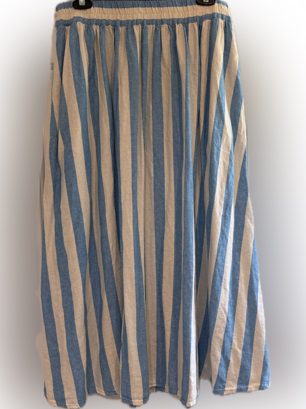 Blue and Cream Vertical Stripe Women's Skirt Size Medium